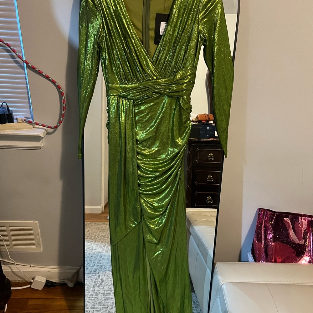 Fashion Nova Metallic Green Mini Dress